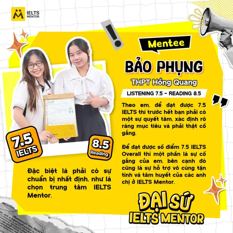 Học viên IELTS Mentor Bảo Phụng xuất sắc đạt 7.5 IELTS